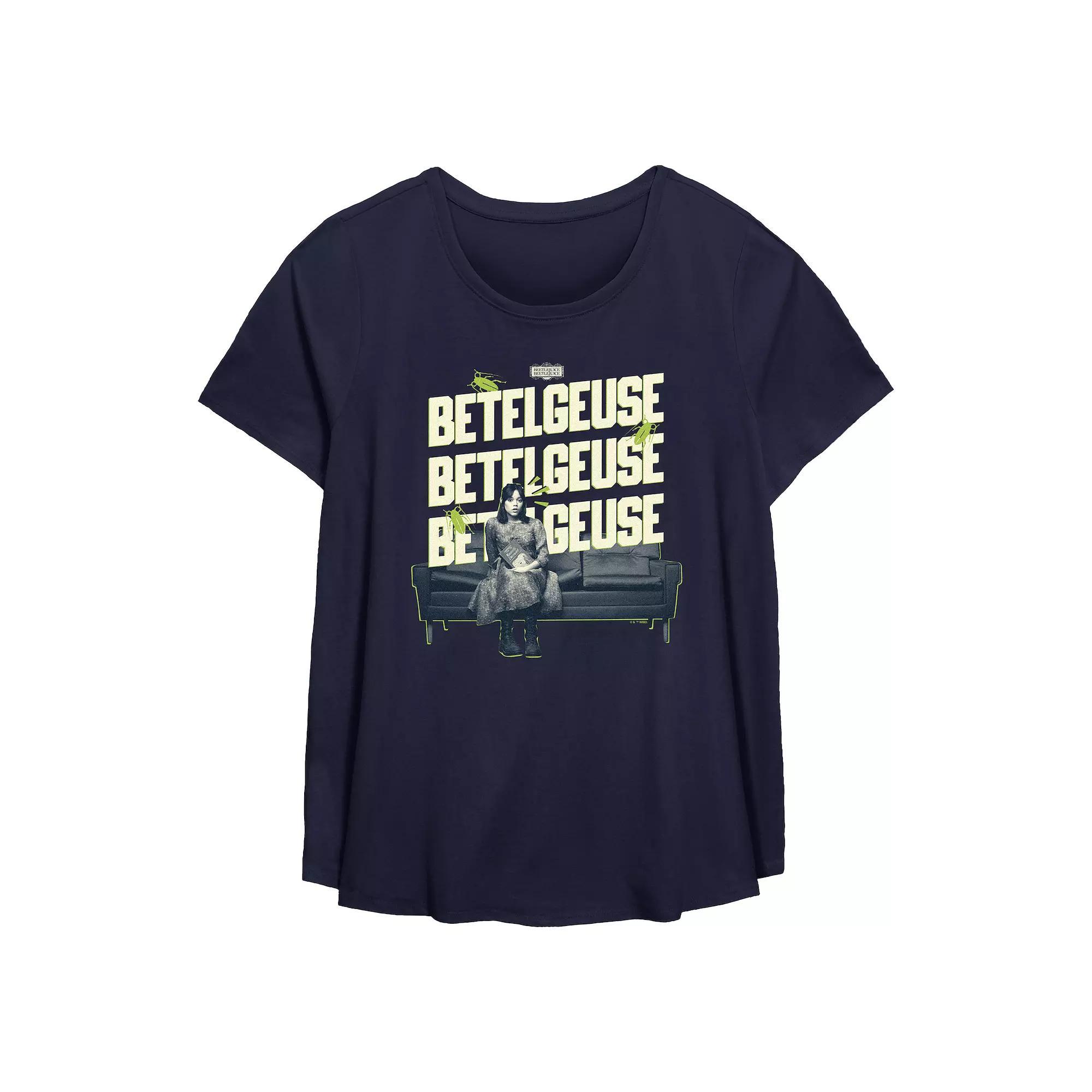 Plus Size Beetlejuice 2 Astrid On A Couch Flowy Graphic Tee, Women's, Size: 1XL, Blue Product Image