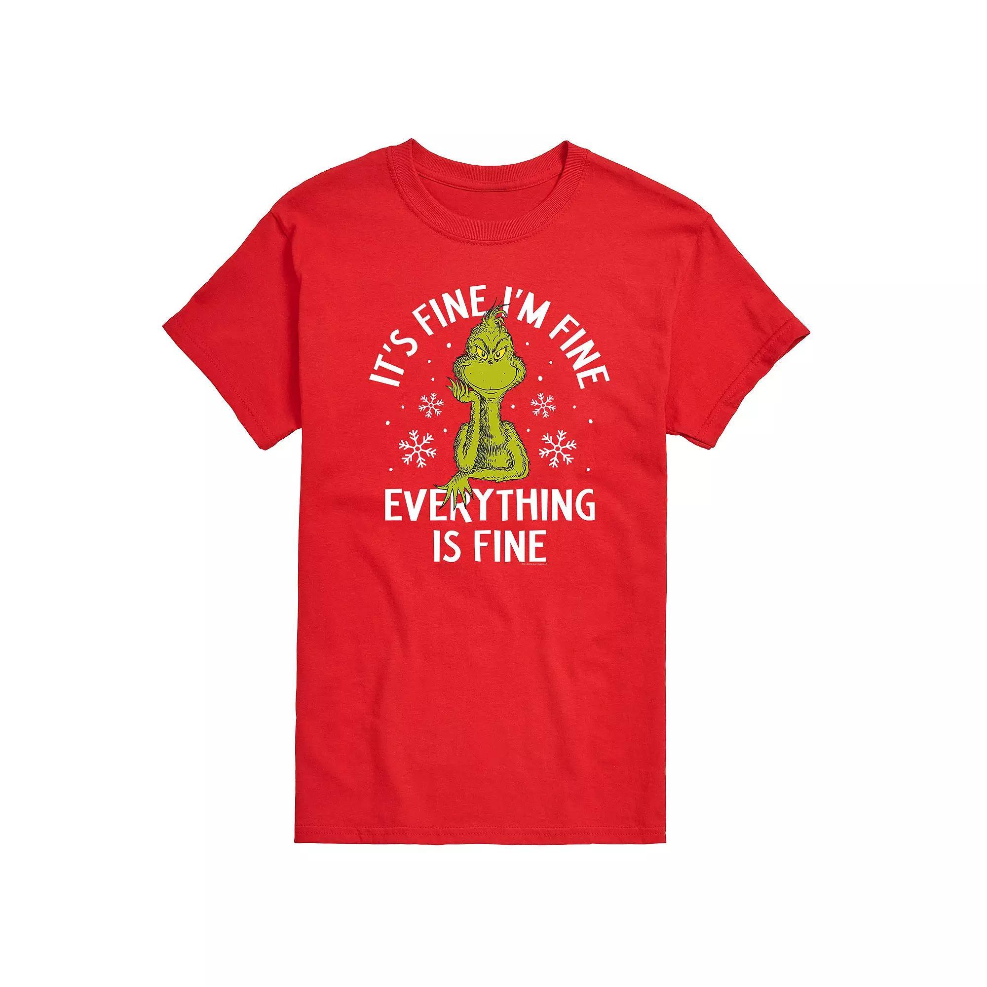 Men's Dr. Seuss The Grinch Its Fine Tee, Size: Small, Grey Red Product Image