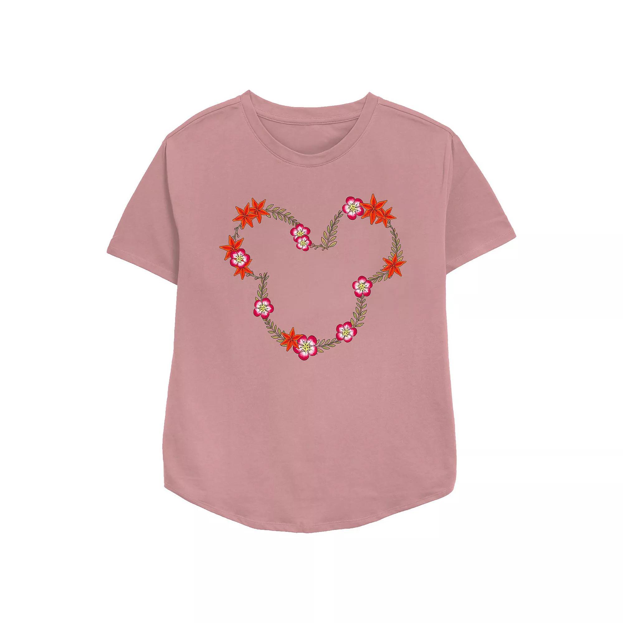 Disney's Mickey Mouse May Floral Wreath Women's Relaxed Fit Graphic Tee,  Product Image