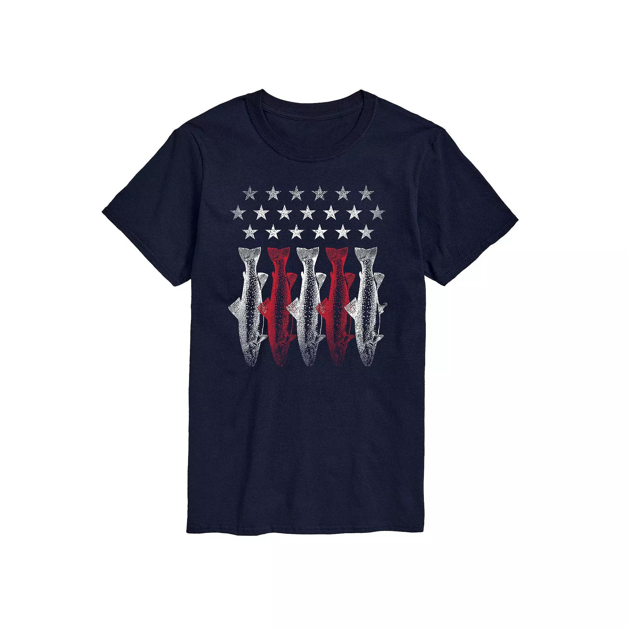 Men's Americana Flag Fish Graphic Tee, Size: XXL, Black Product Image