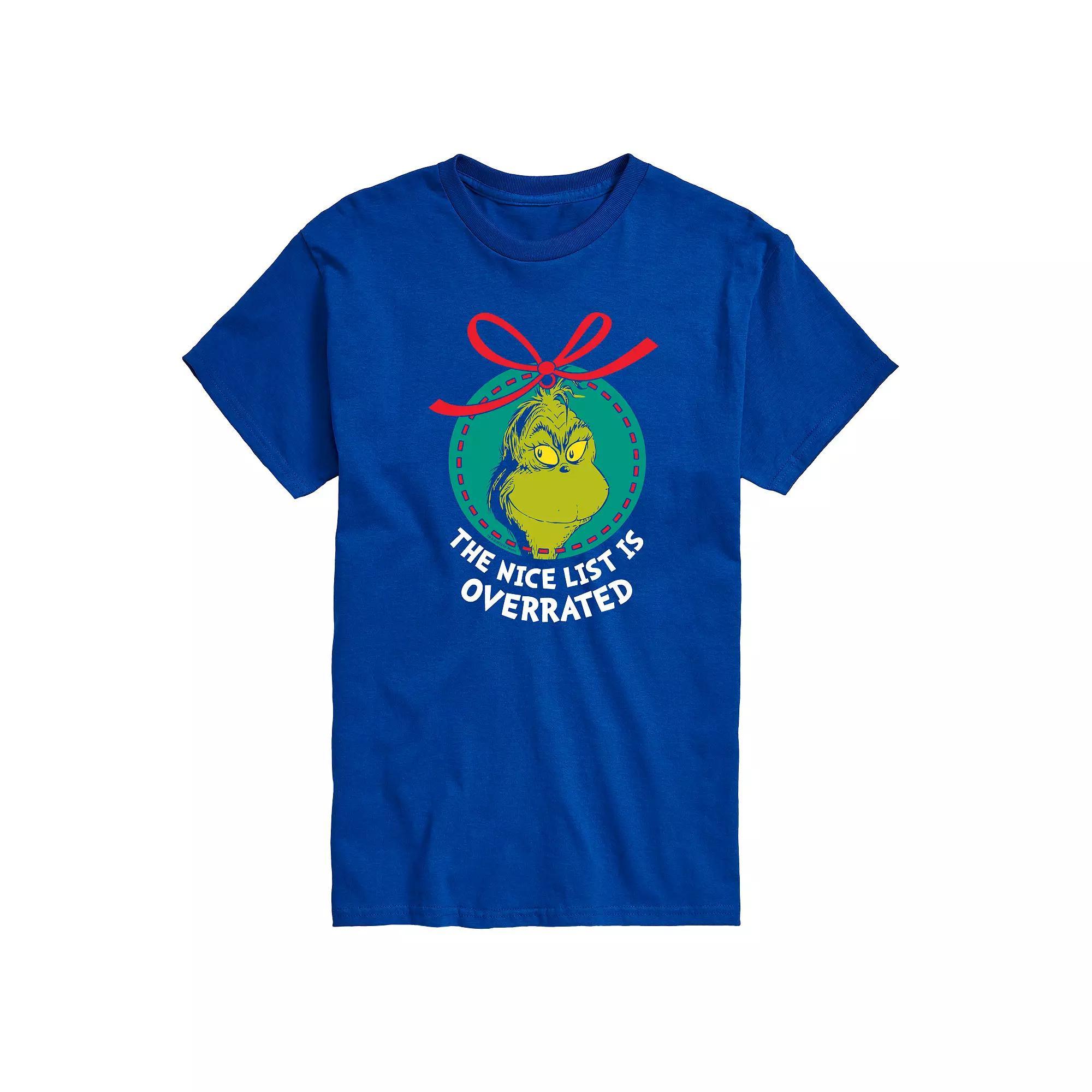 Men's Dr. Seuss The Grinch Nice List Overrated Graphic Tee, Size: Medium, Blue Product Image