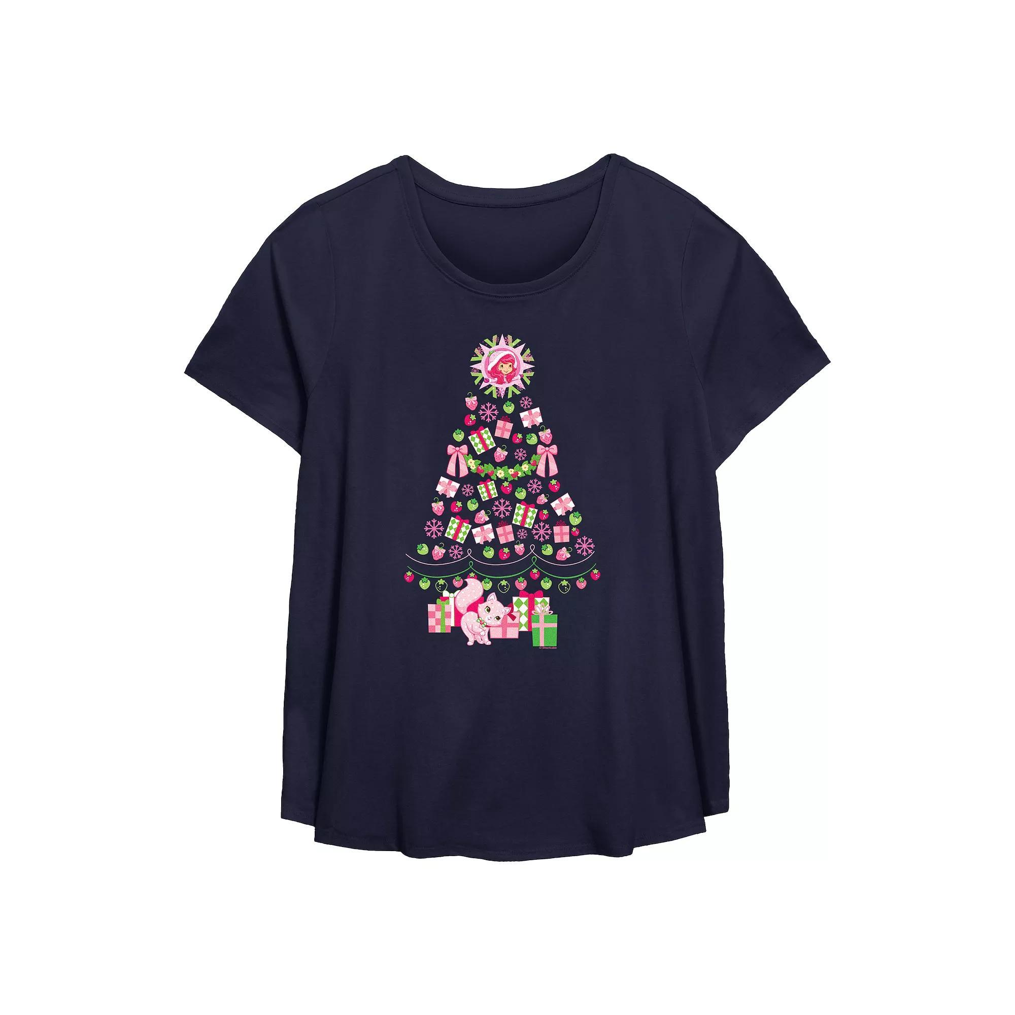 Plus Size Strawberry Shortcake Berry Christmas Tree Flowy Graphic Tee, Women's, Size: 1XL, Blue Product Image