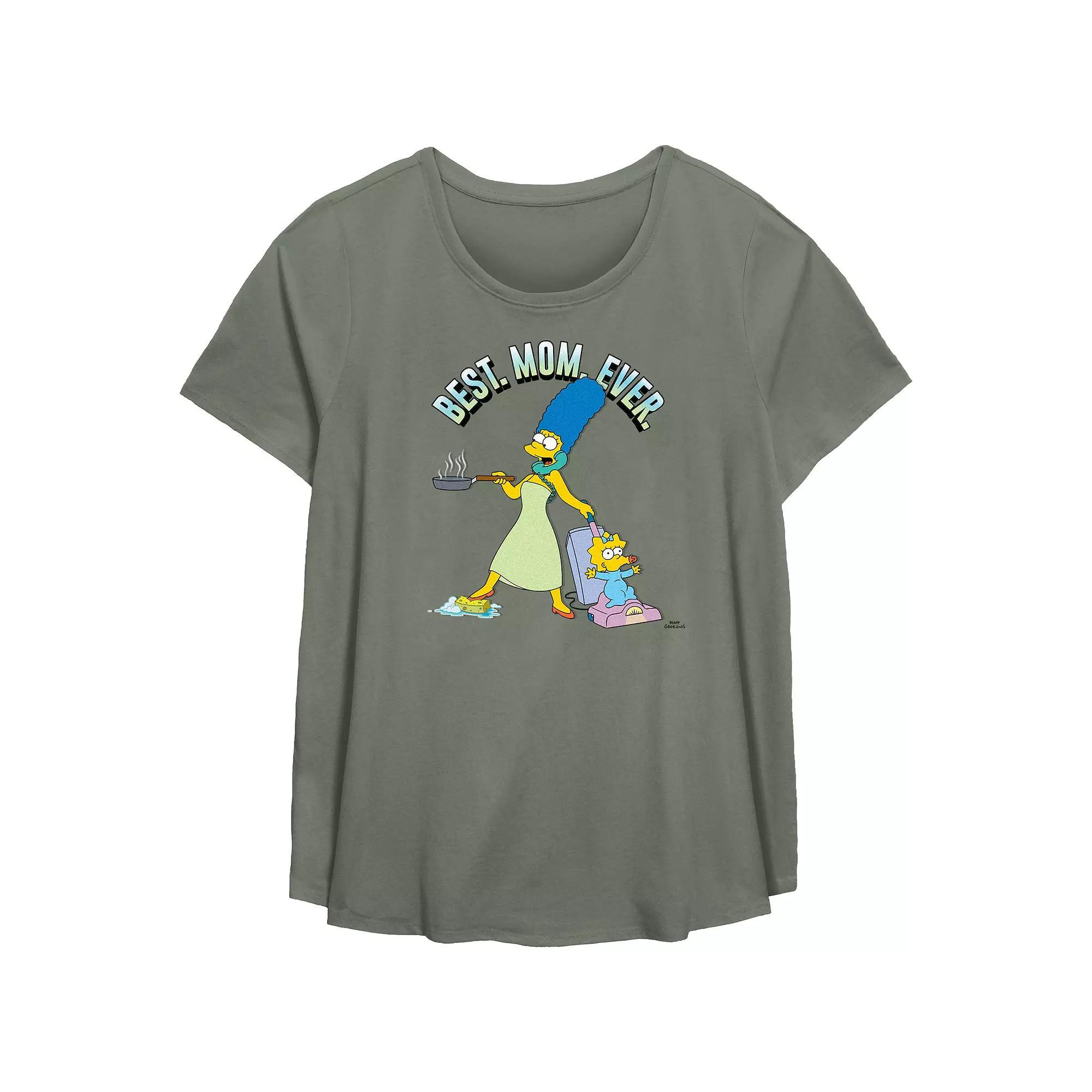 Plus Size The Simpsons Best Mom Ever Scoop Hem Flowy Graphic Tee, Women's, Size: 5XL, Green Product Image