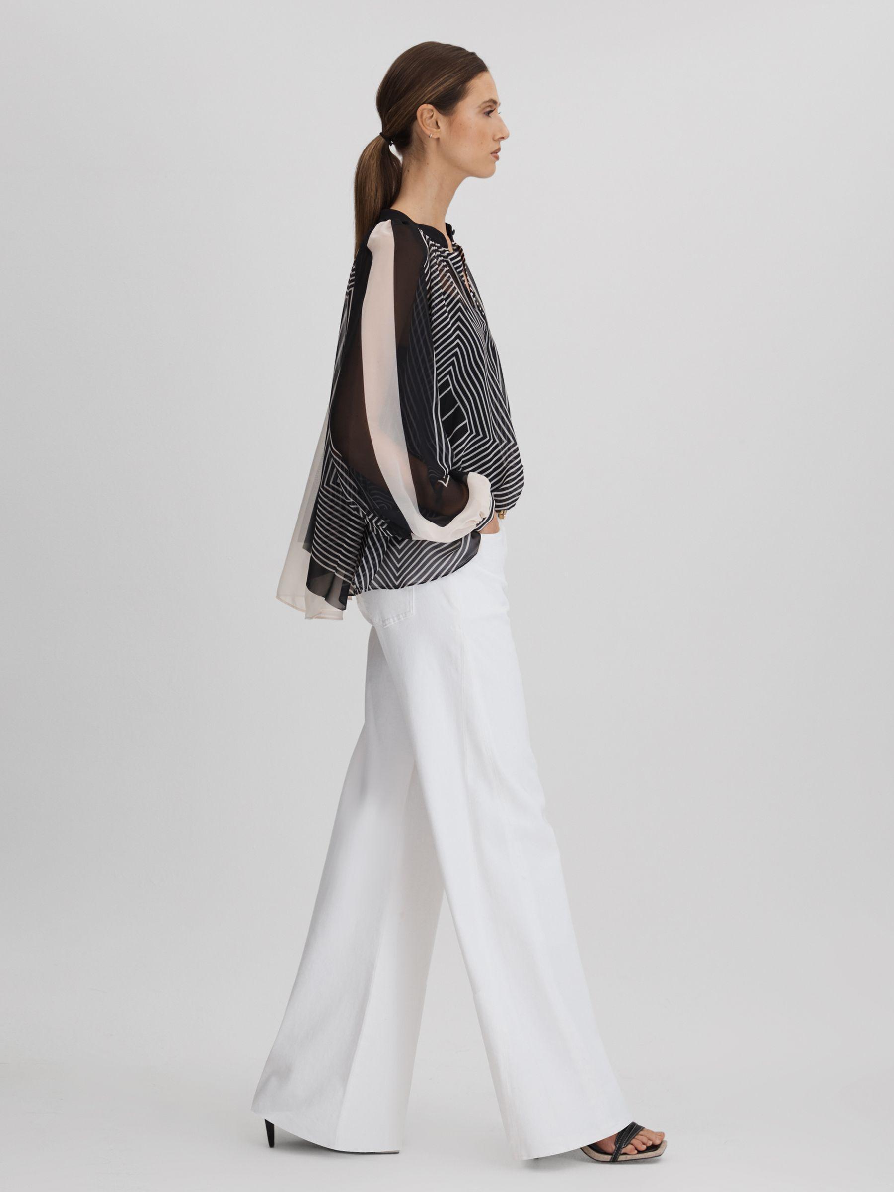 Printed Button-Through Blouse in Black/Cream Product Image