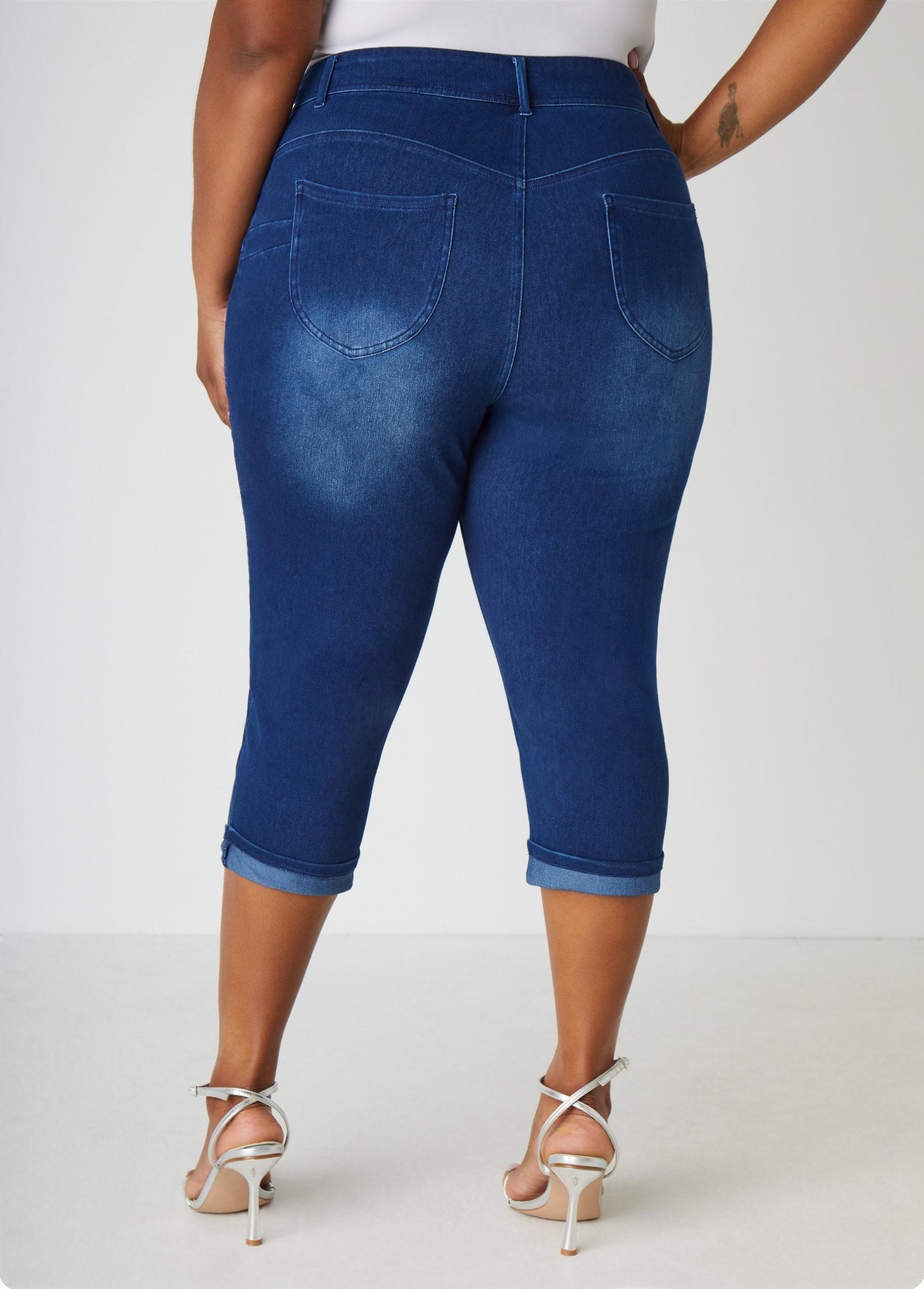 Cuffed Crystal Denim Capris Product Image