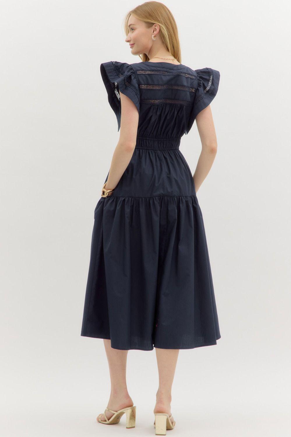 Navy Flutter Sleeve Dress Product Image