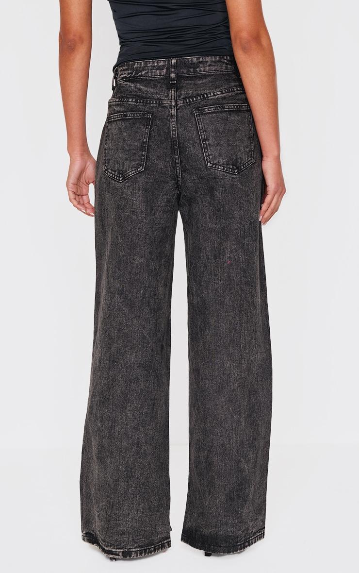 Dark Grey High Rise Split Hem Wide Leg Jeans Product Image