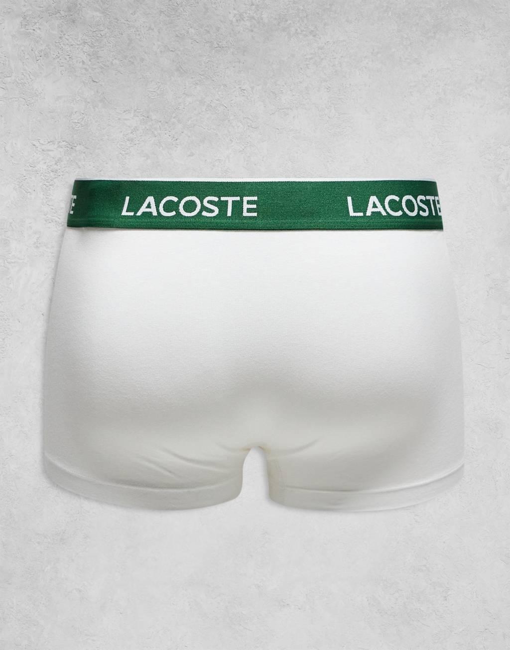 Lacoste 3 pack trunks in white with green waistbands Product Image