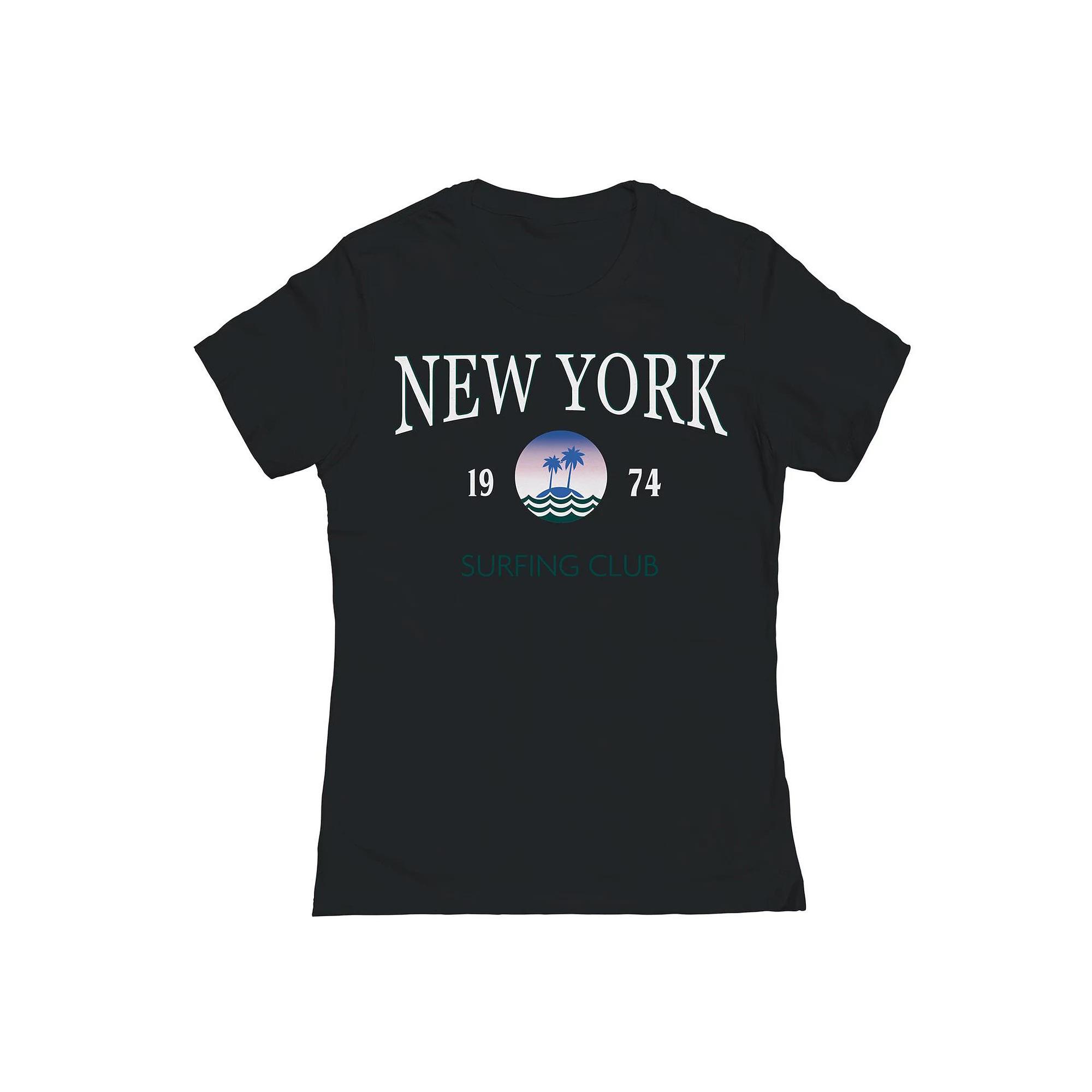 Junior's New York Surfing Club Womens Graphic Tee, Girl's, Size: Small, Black Product Image