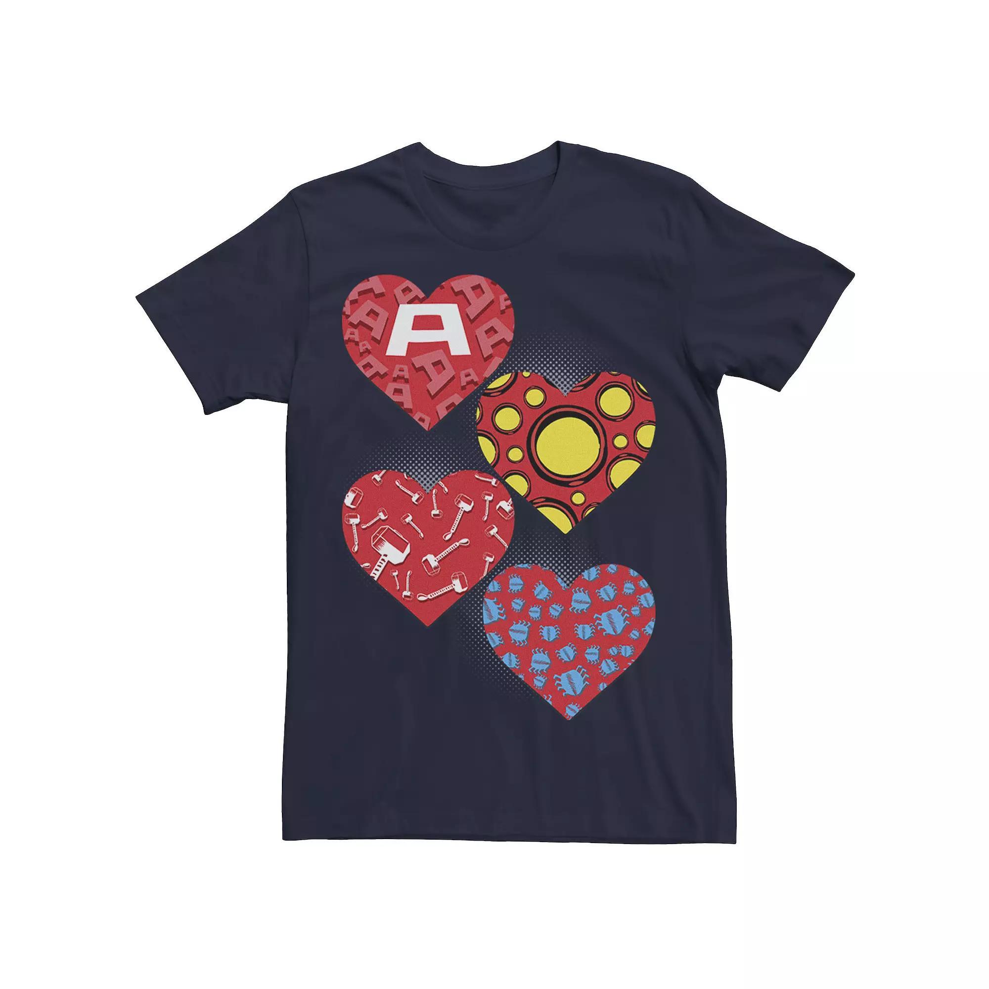 Men's Marvel Heroes Symbol Hearts Valentine's Tee,  Product Image