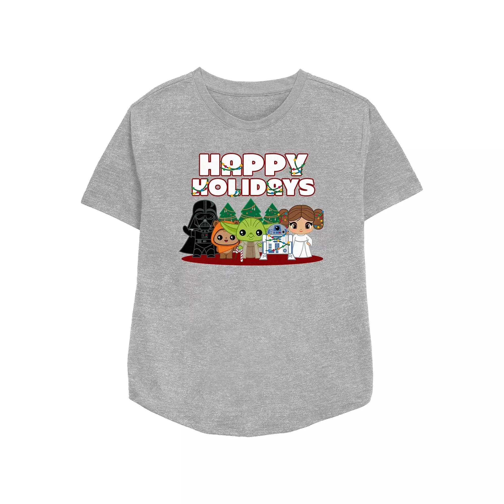 Women's Star Wars Characters Happy Holidays Relaxed Fit Graphic Tee,  Product Image