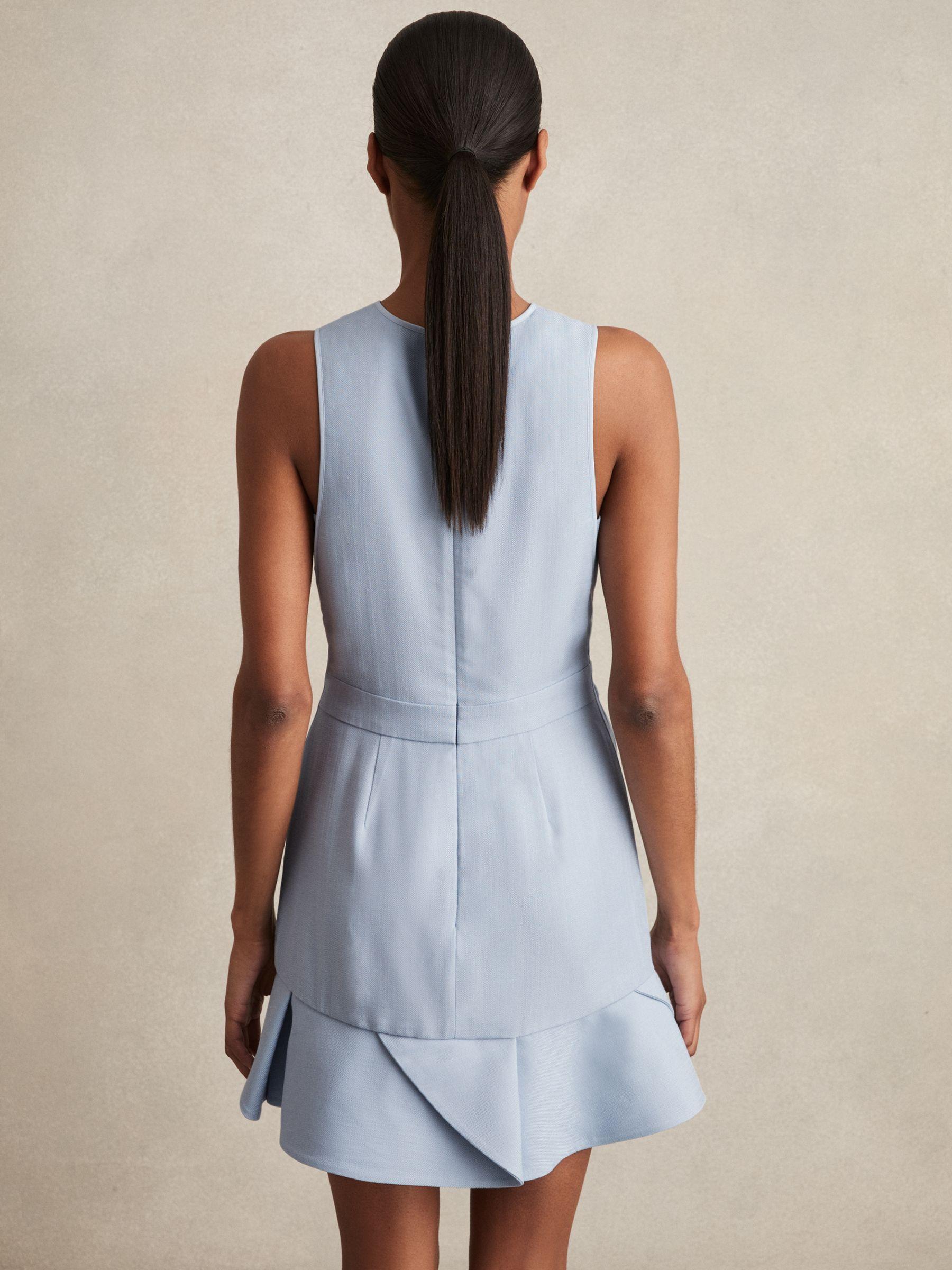 Structured Ruffle-Hem Mini Dress in Blue Product Image