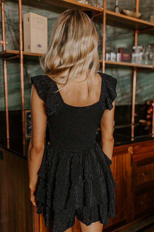 Find Me On The Dance Floor Ruffle Romper in Black Product Image