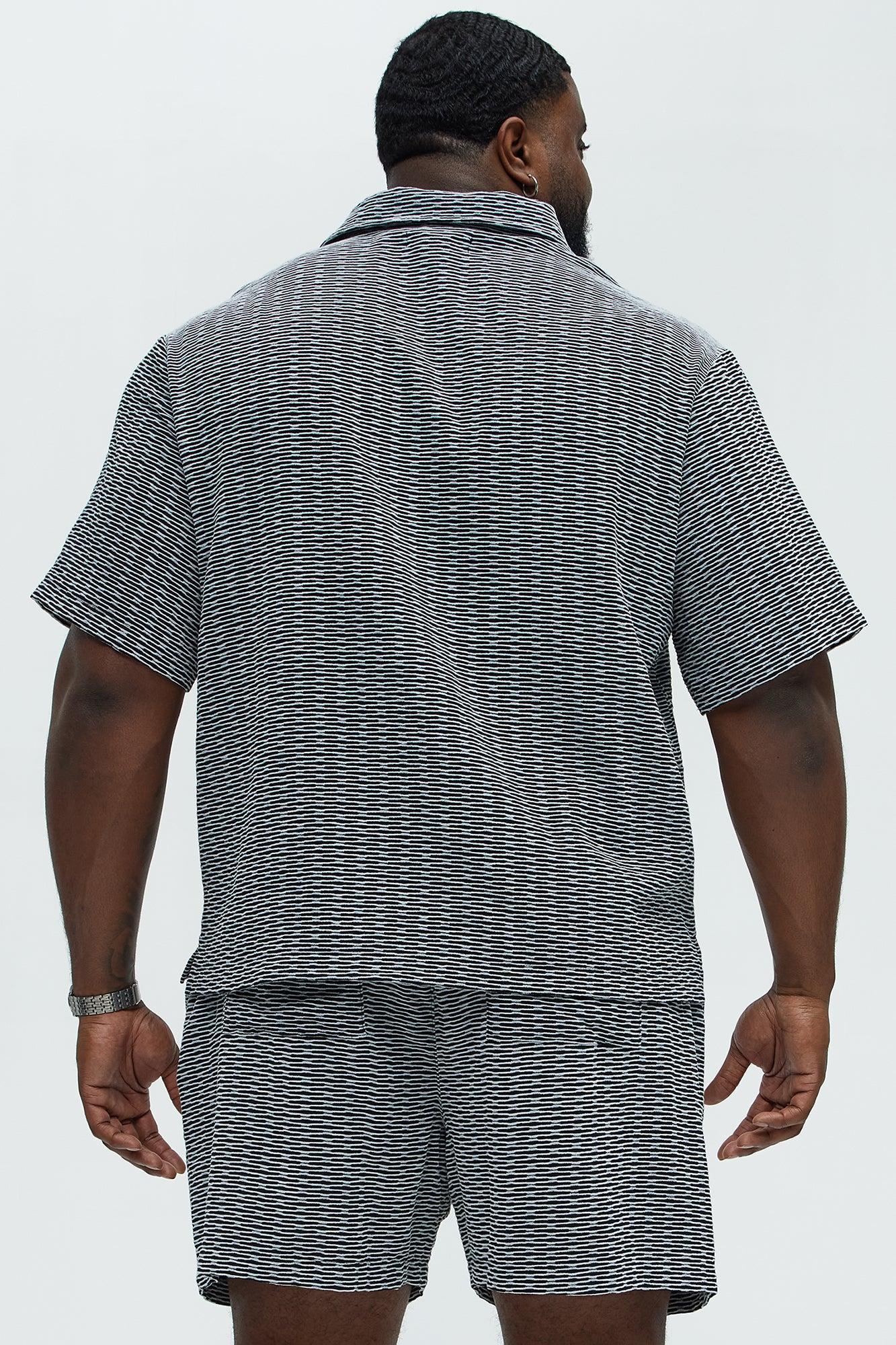 Textured Chenille Pattern Button Up Shirt - Black/White Product Image