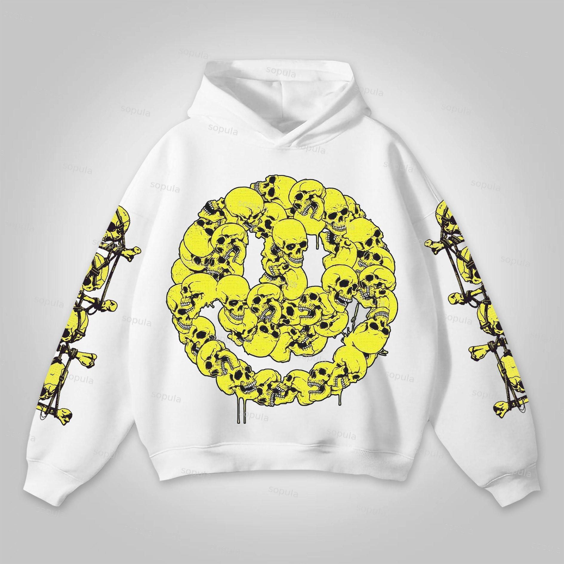 Sopula Vintage Fun Smiley Skull Graphic Print Hoodie Product Image