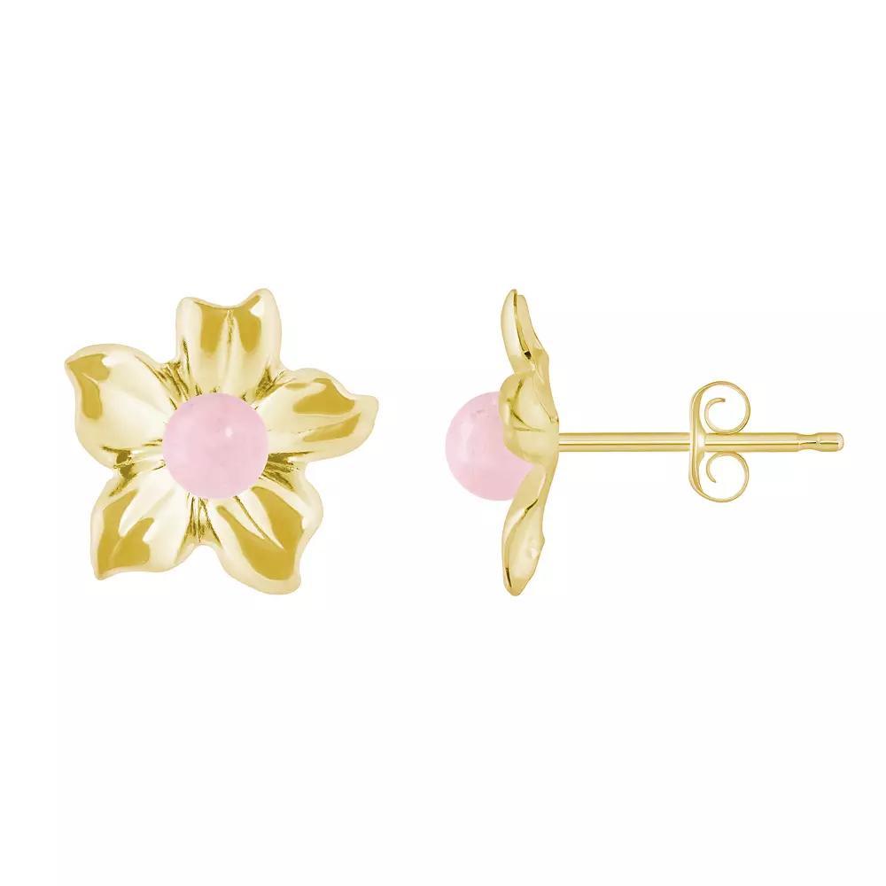 Celebration Gems 10k Gold Sphere Gemstone Hibiscus Flower Stud Earrings, Women's, Pink Quartz Product Image