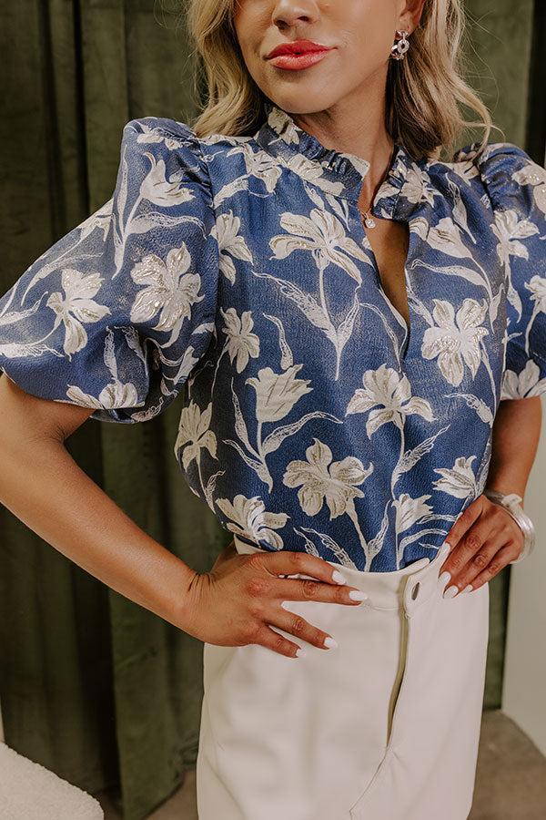 Holiday Party Floral Jacquard Top in Blue Product Image