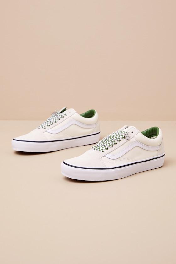 Old Skool Marshmallow and Green Suede Leather Sneakers Product Image