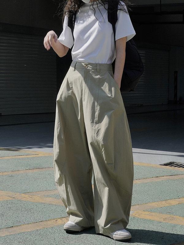 Loose Wide Leg Solid Color Split-Joint Casual Pants Bottoms Trousers Product Image