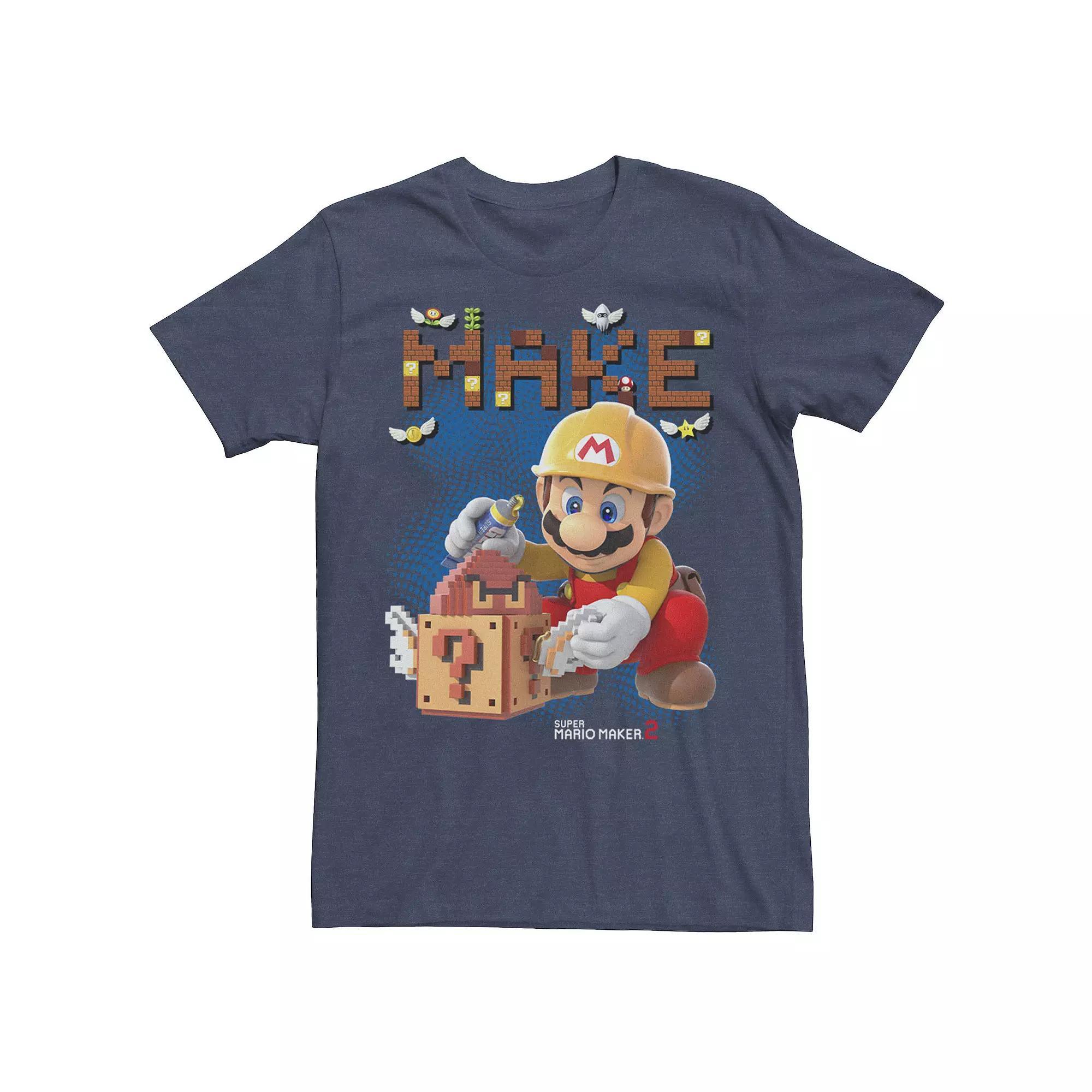 Men's Super Mario Maker 2 Block Tee, Size: Medium, Navy Grey Product Image