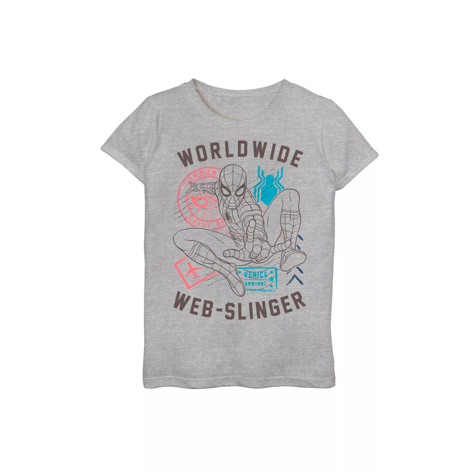 Girls 7-16 Marvel Spider-Man World Wide Web Slinger Poster Graphic Tee, Girl's, Size: Large, Athletic Grey Product Image