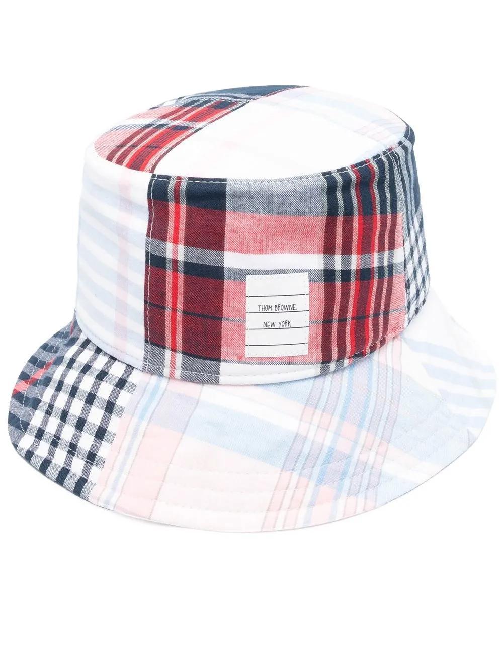 THOM BROWNE Logo-patch Checked Bucket Hat In Blue Product Image