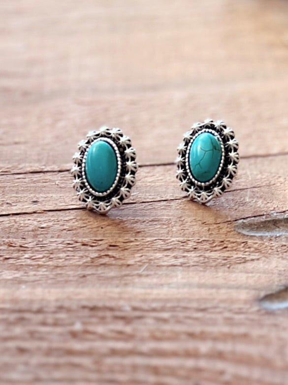 Oval Turquoise Stone Post Earrings Product Image