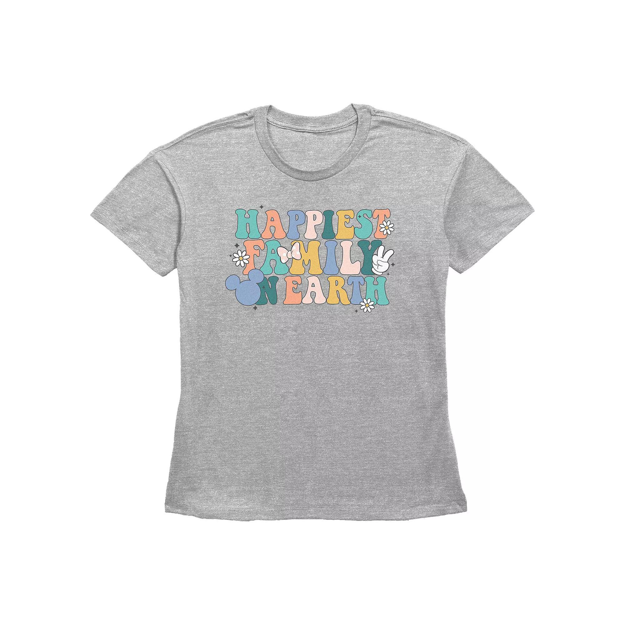 Disney's Mickey Mouse Happiest Family On Earth Women's Graphic Tee, Size: XS, Grey Gray Product Image