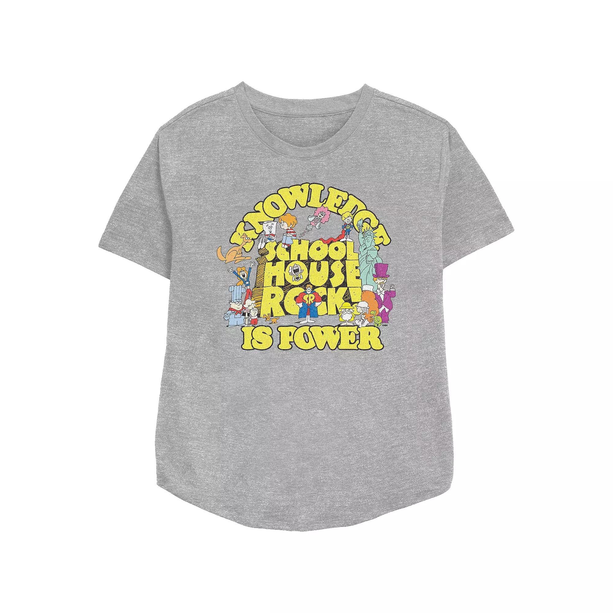 Disney's Schoolhouse Rock! Knowledge Is Power Women's Relaxed Fit Graphic Tee, Size: Medium, Athletic Grey Product Image