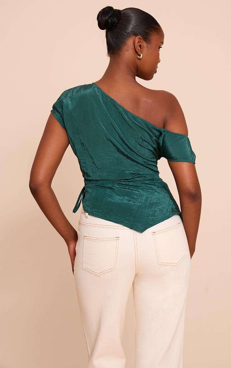 Teal Crinkle Matte Satin Cut Out Long Top Product Image