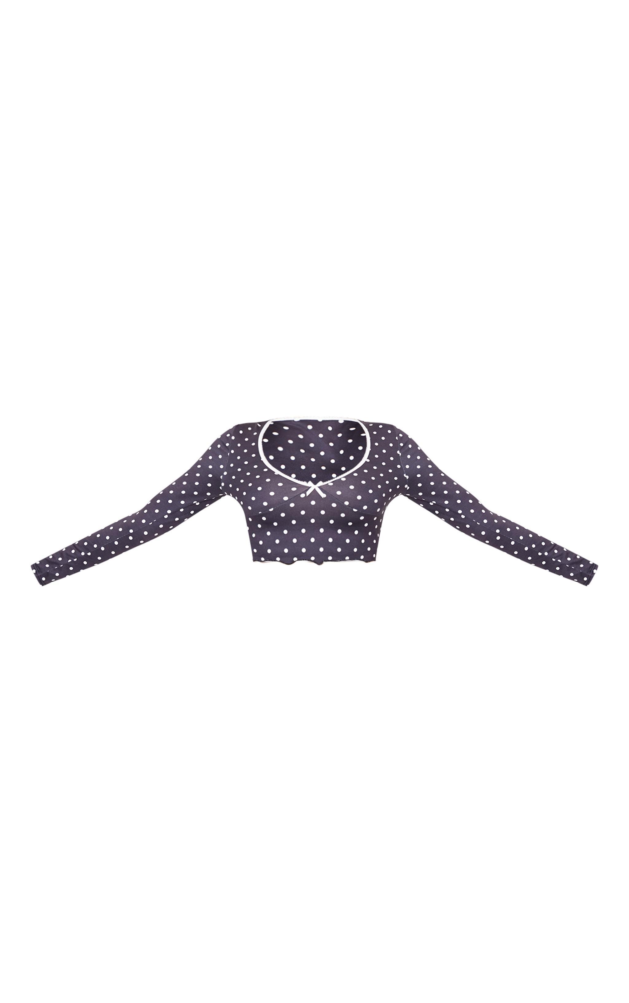 Black Polka Dot Print Long Sleeve Pj Top Product Image