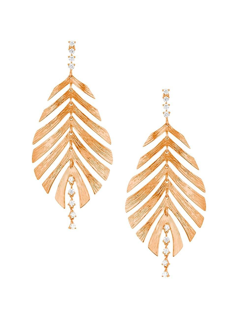 Womens Bahia 18K Pink Gold & Diamond Leaf Earrings Product Image