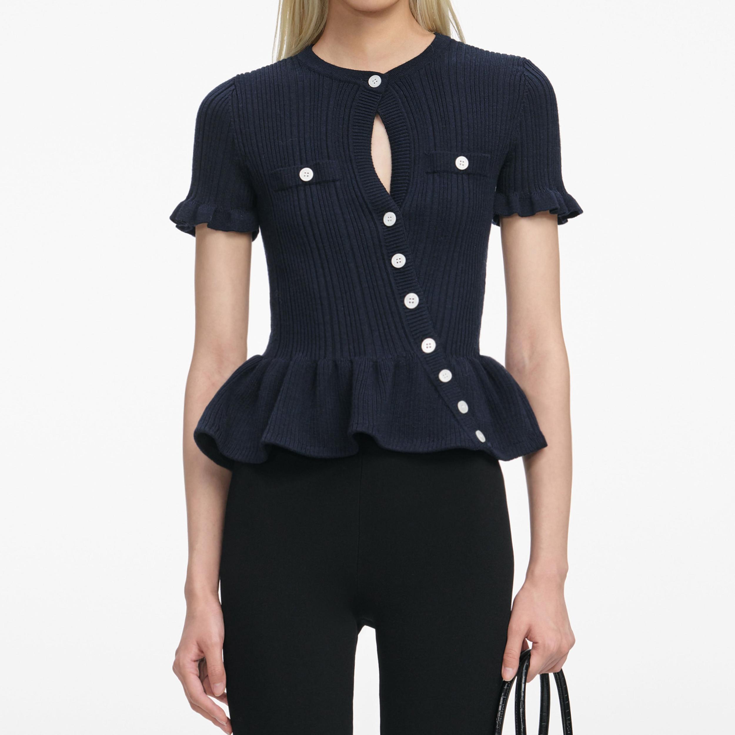 Navy Asymmetric Knit Top Product Image
