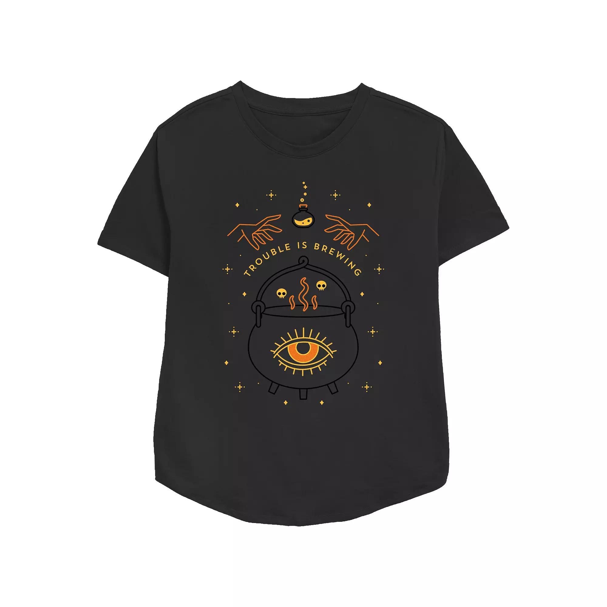 Disney's Hocus Pocus Trouble Is Brewing Women's Relaxed Fit Graphic Tee, Size: Small, Black Product Image