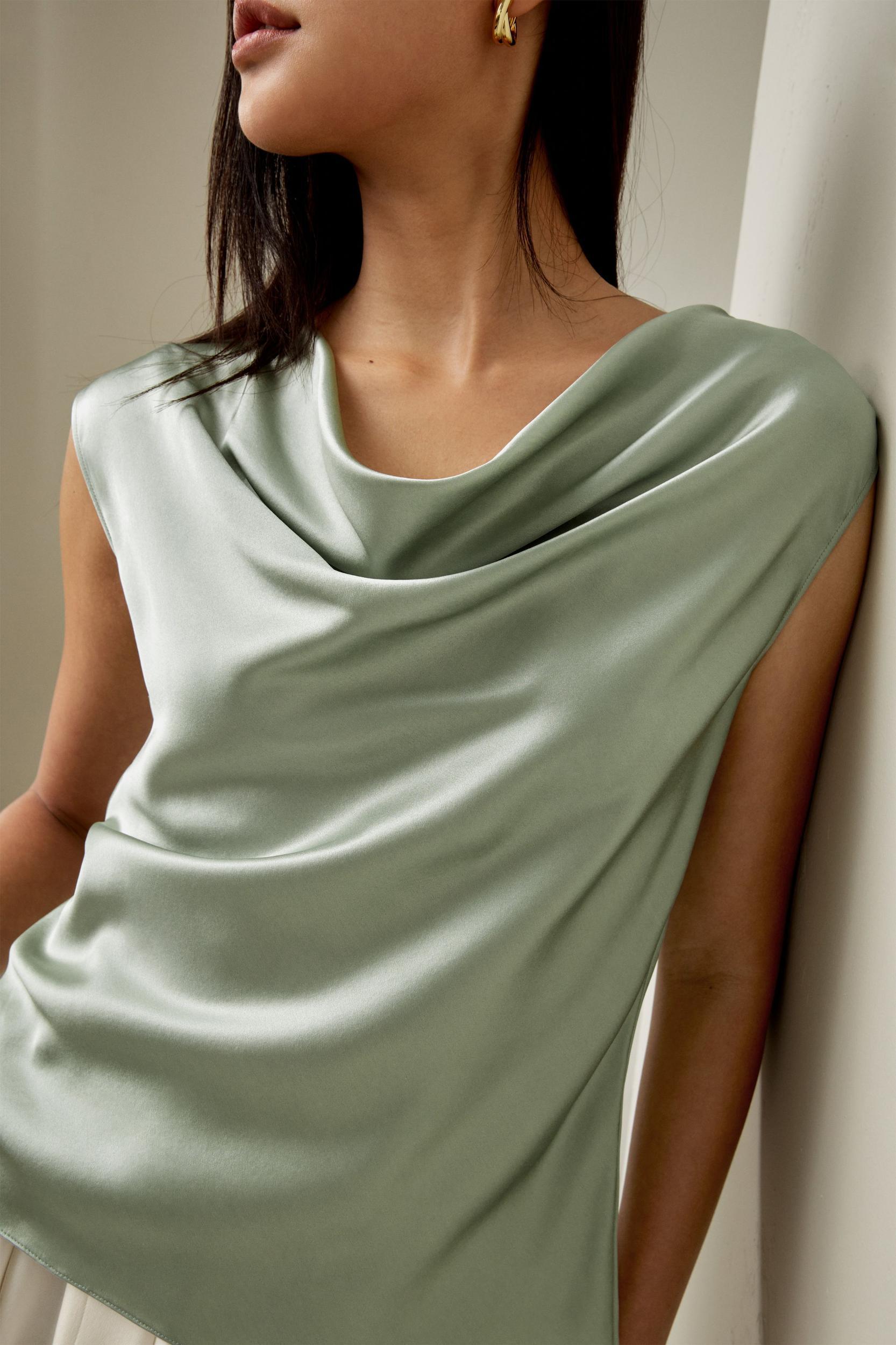Silk Charmeuse Cowl Neck Top Product Image