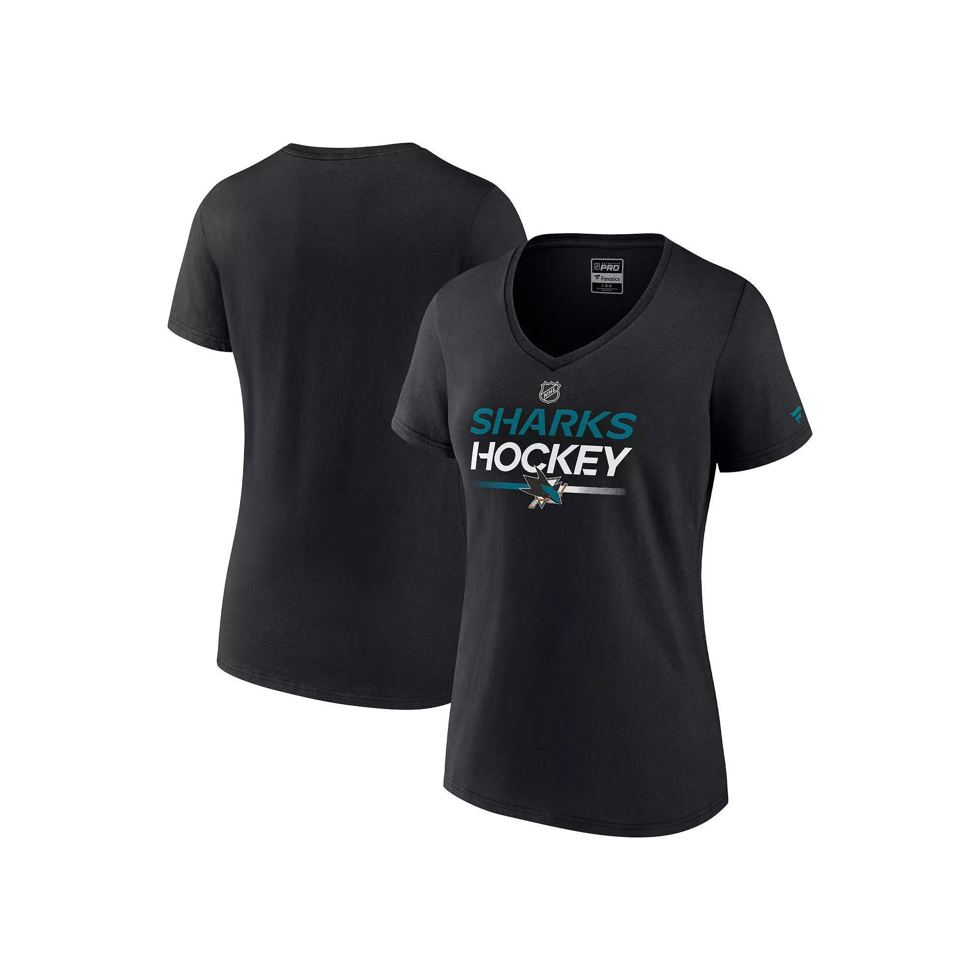 Women's Fanatics Branded  Black San Jose Sharks Authentic Pro V-Neck T-Shirt, Size: XL, Sks Black Product Image