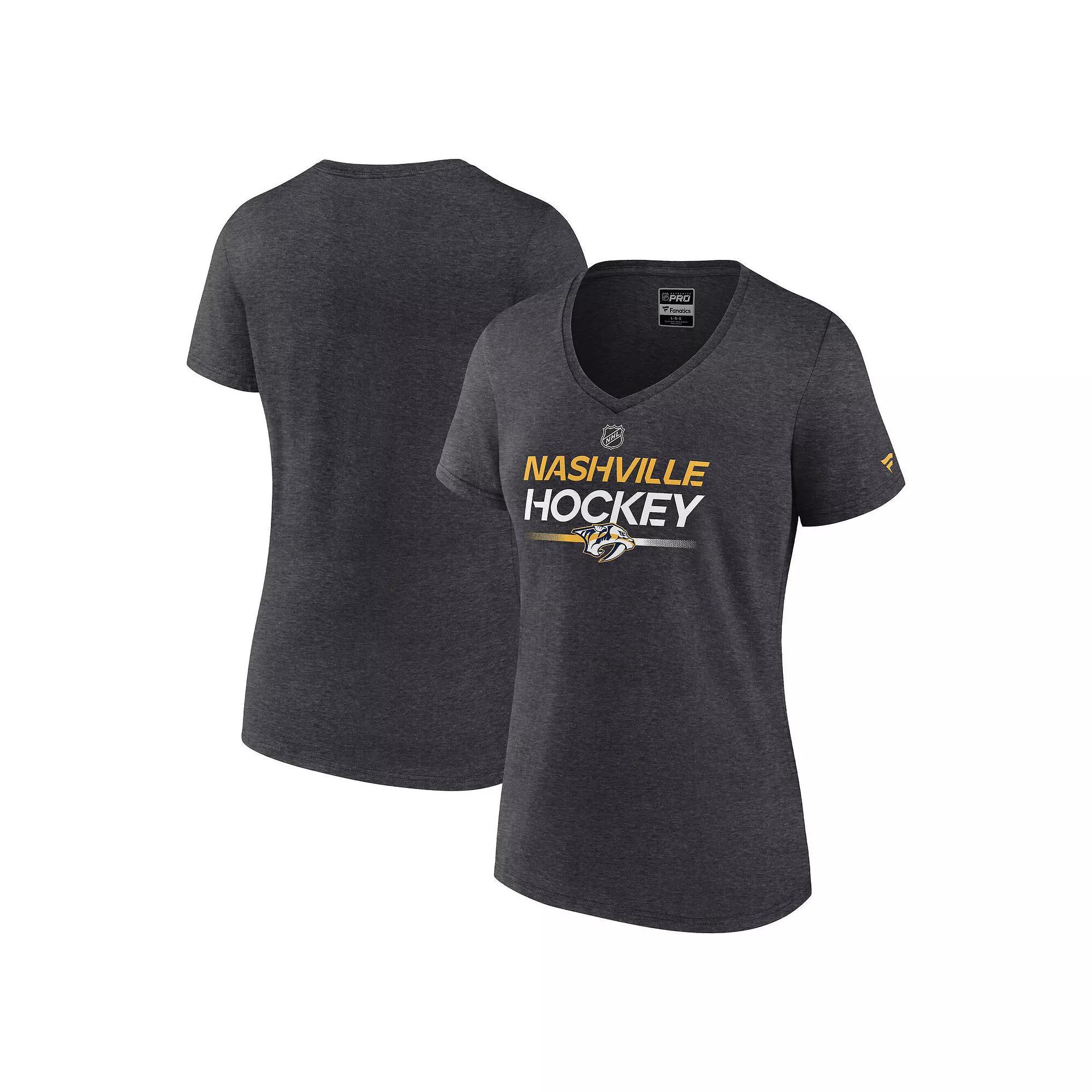 Women's Fanatics Heather Charcoal Nashville Predators Authentic Pro Primary V-Neck T-Shirt,  Product Image