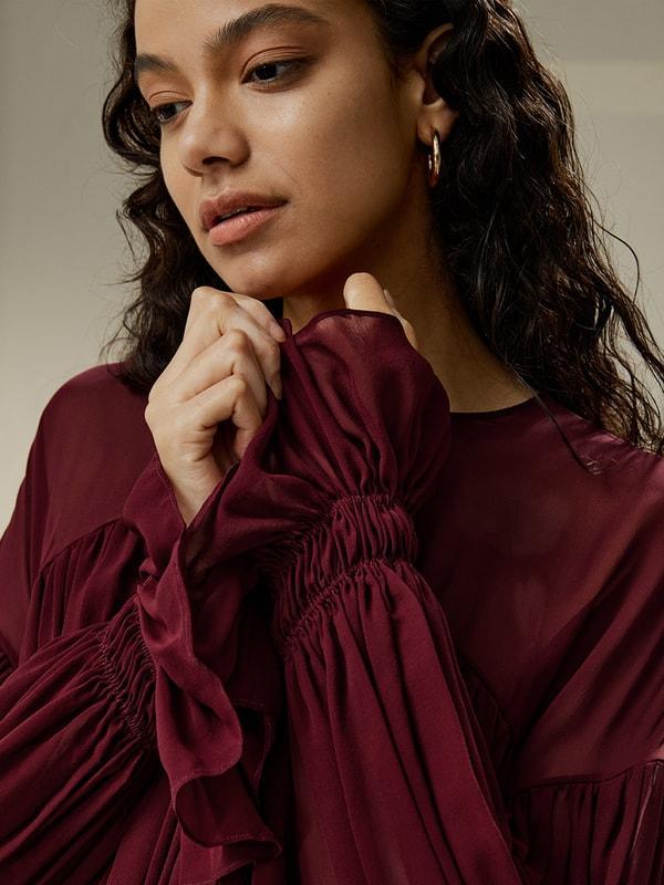 Sheer-shoulder Ruffle Shirt Product Image
