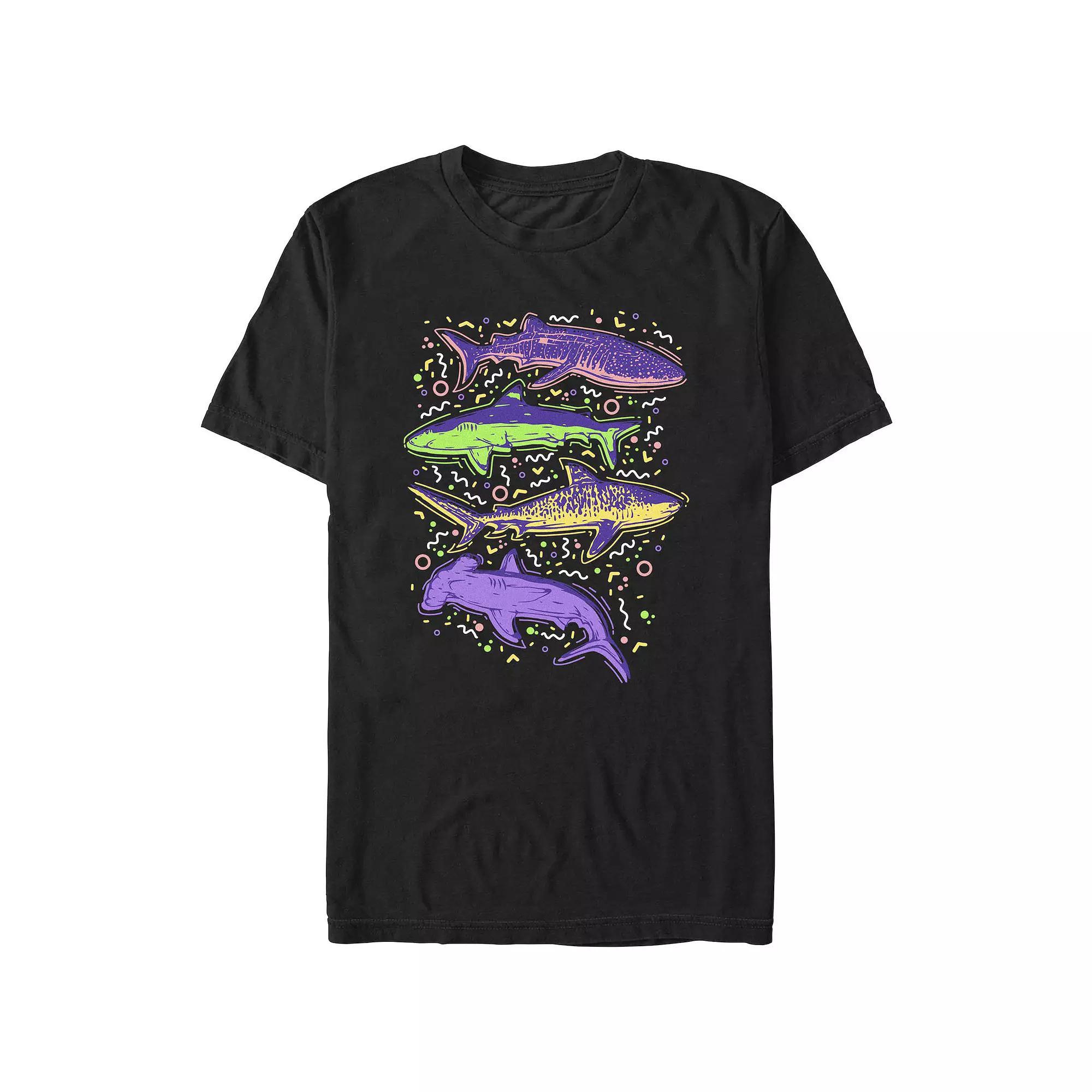 Men's Colorful Sharks And Doodles Graphic Tee,  Product Image