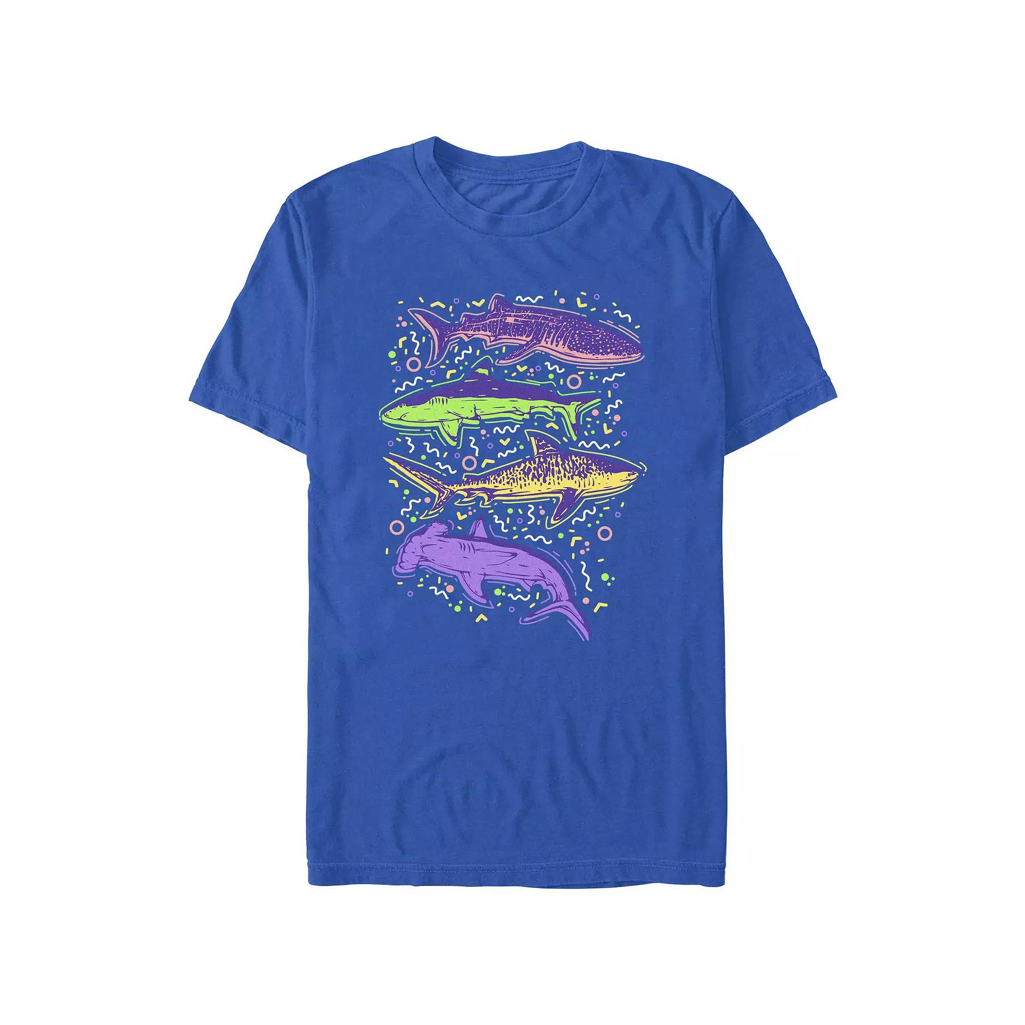 Men's Colorful Sharks And Doodles Graphic Tee,  Product Image