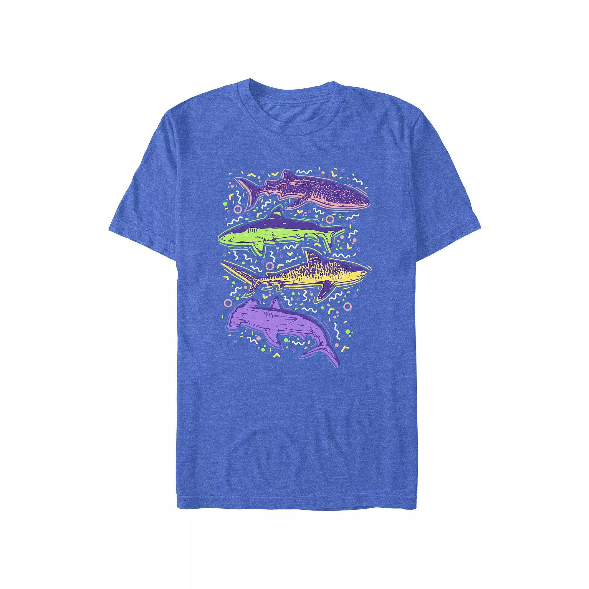 Men's Colorful Sharks And Doodles Graphic Tee,  Product Image