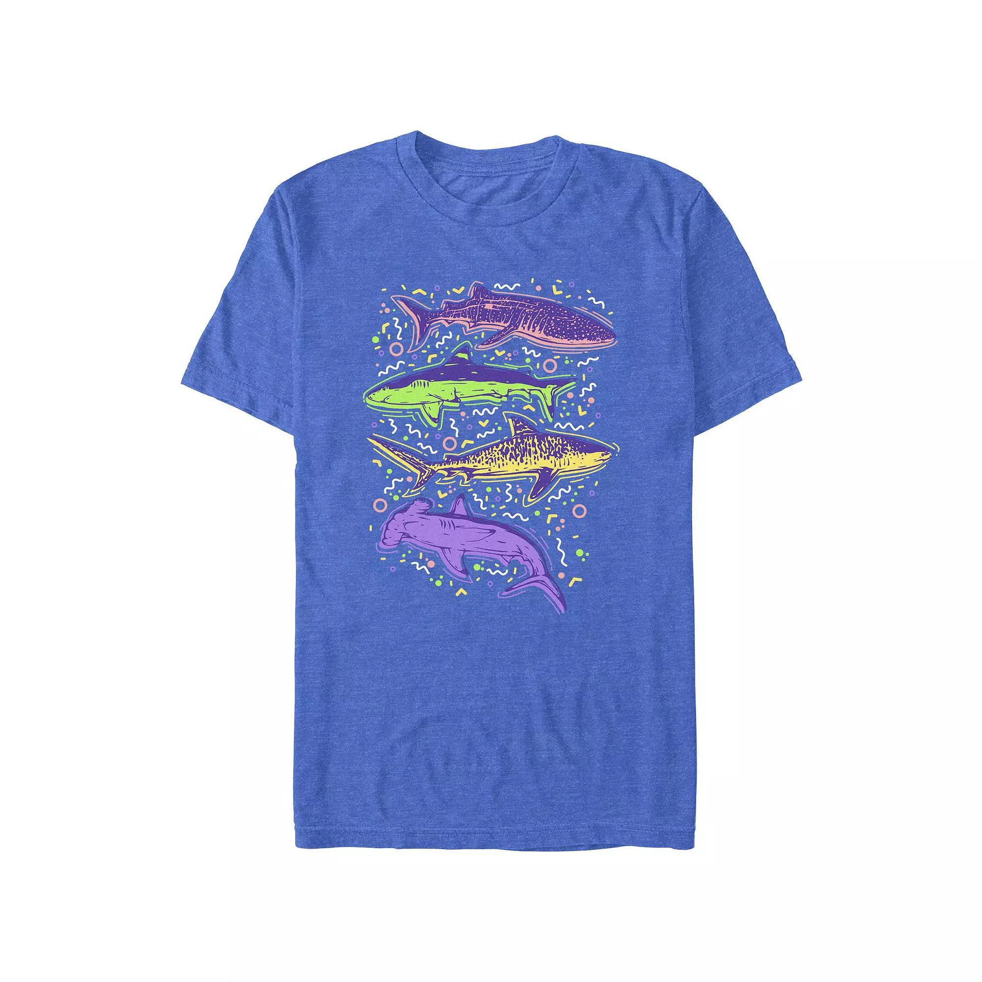 Men's Colorful Sharks And Doodles Graphic Tee,  Product Image
