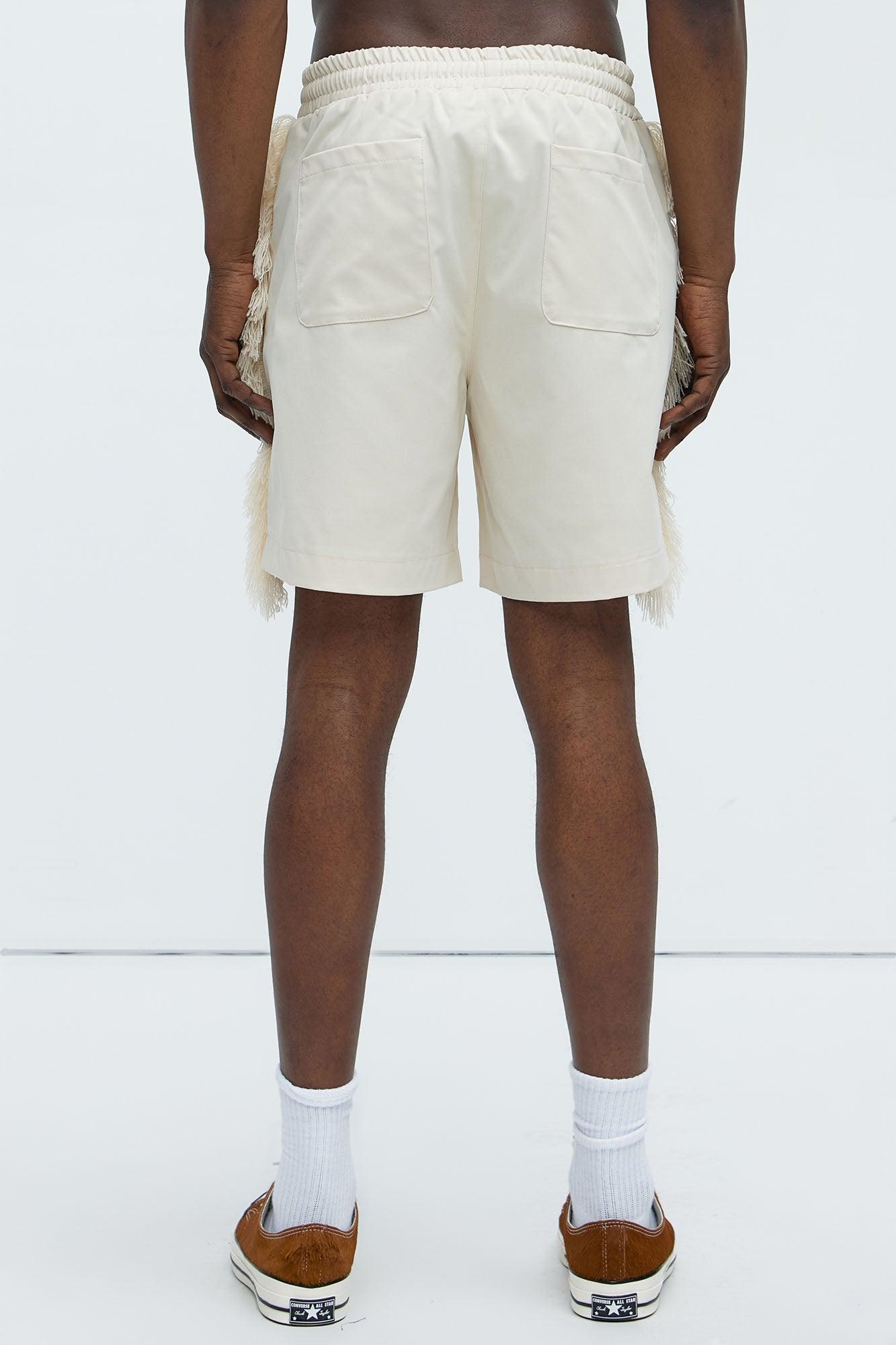 Nowhere Frayed Relaxed Shorts - Off White Product Image