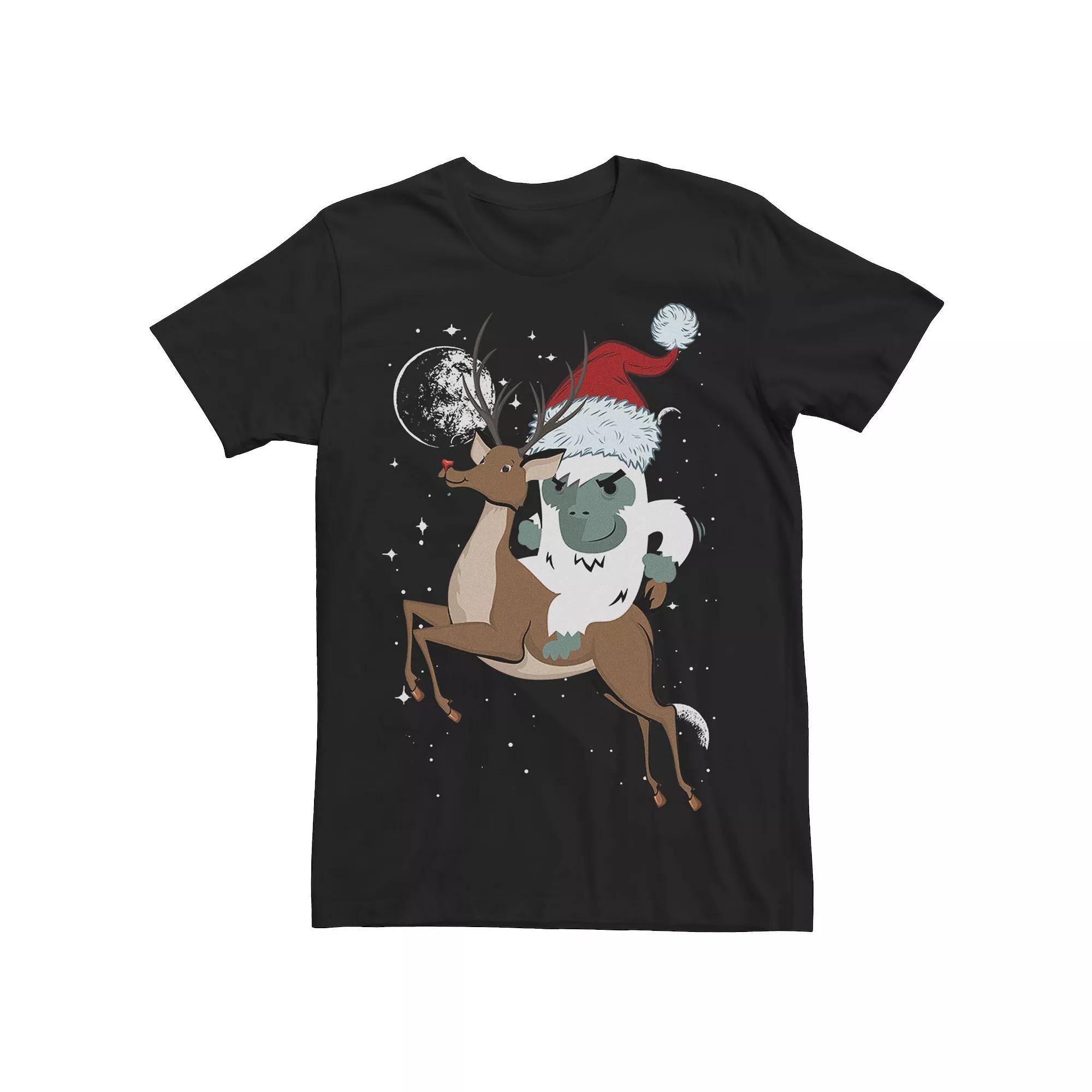 Men's Yeti Riding Rudolf Reindeer Christmas Tee,  Product Image