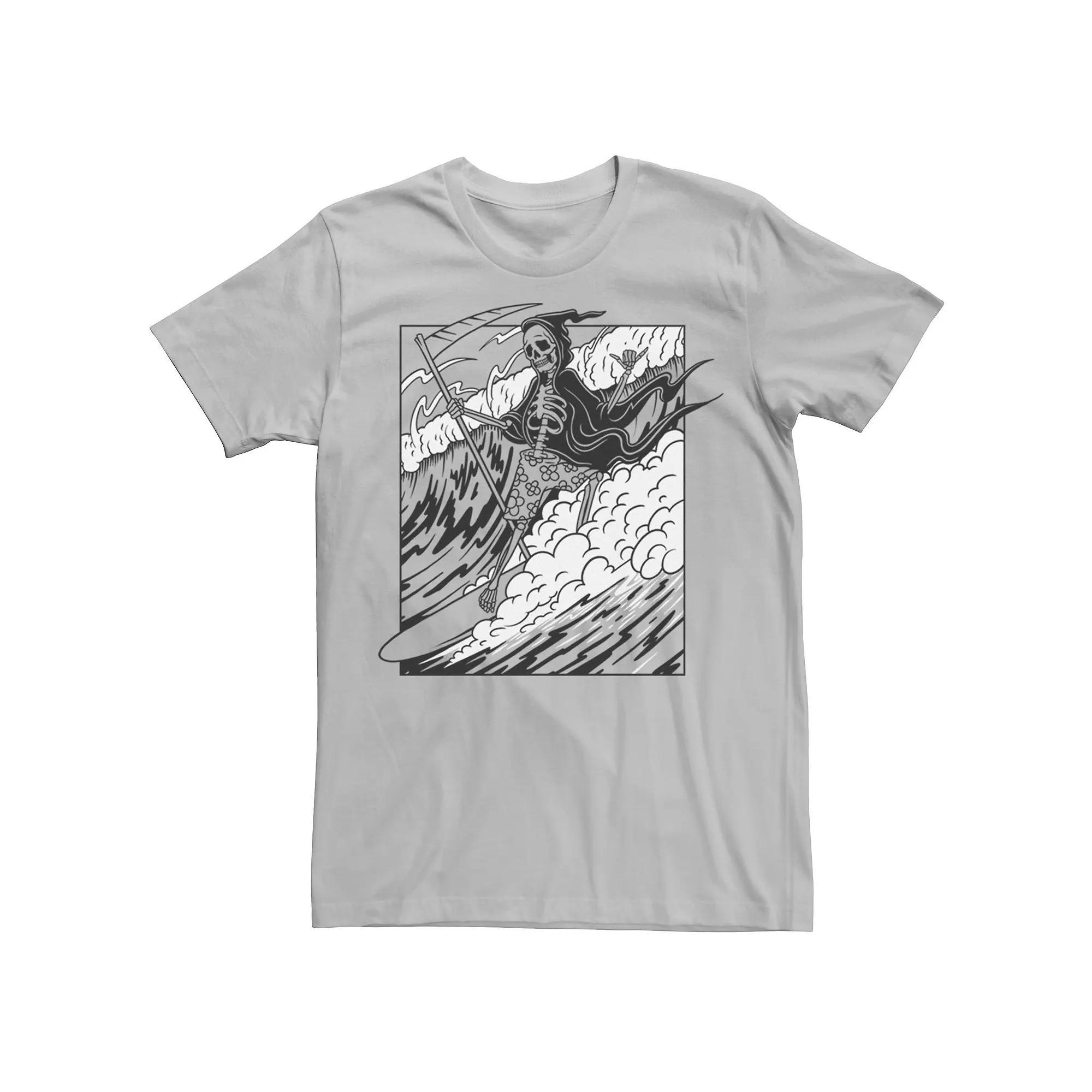 Men's Grim Reaper Riding The Wave Poster Graphic Tee,  Product Image