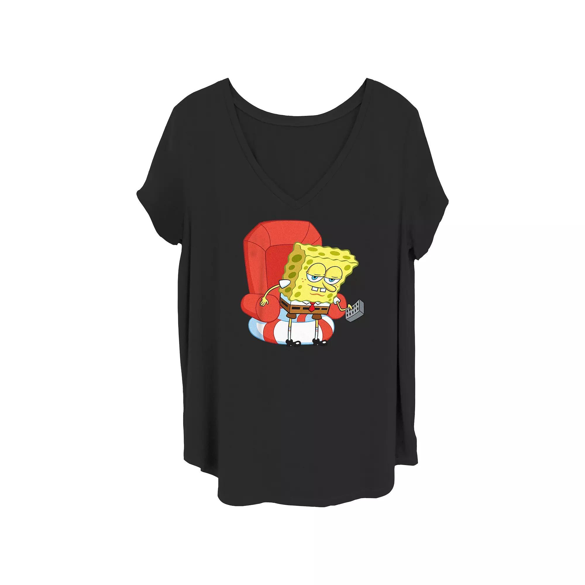 Juniors' Plus Size SpongeBob SquarePants Ready To Watch TV Graphic Tee, Women's, Size: 2XL, Black Product Image
