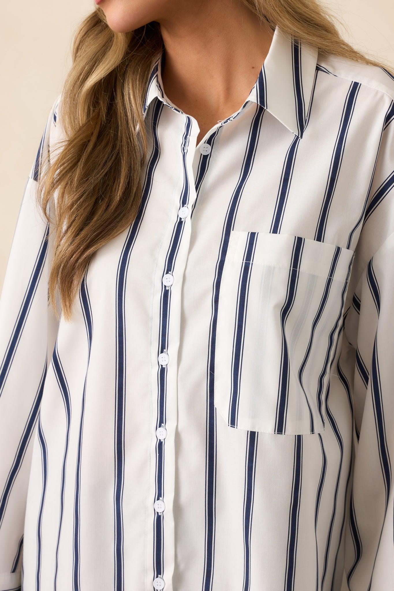 Unfinished Business Navy Stripe Button Front Top Product Image