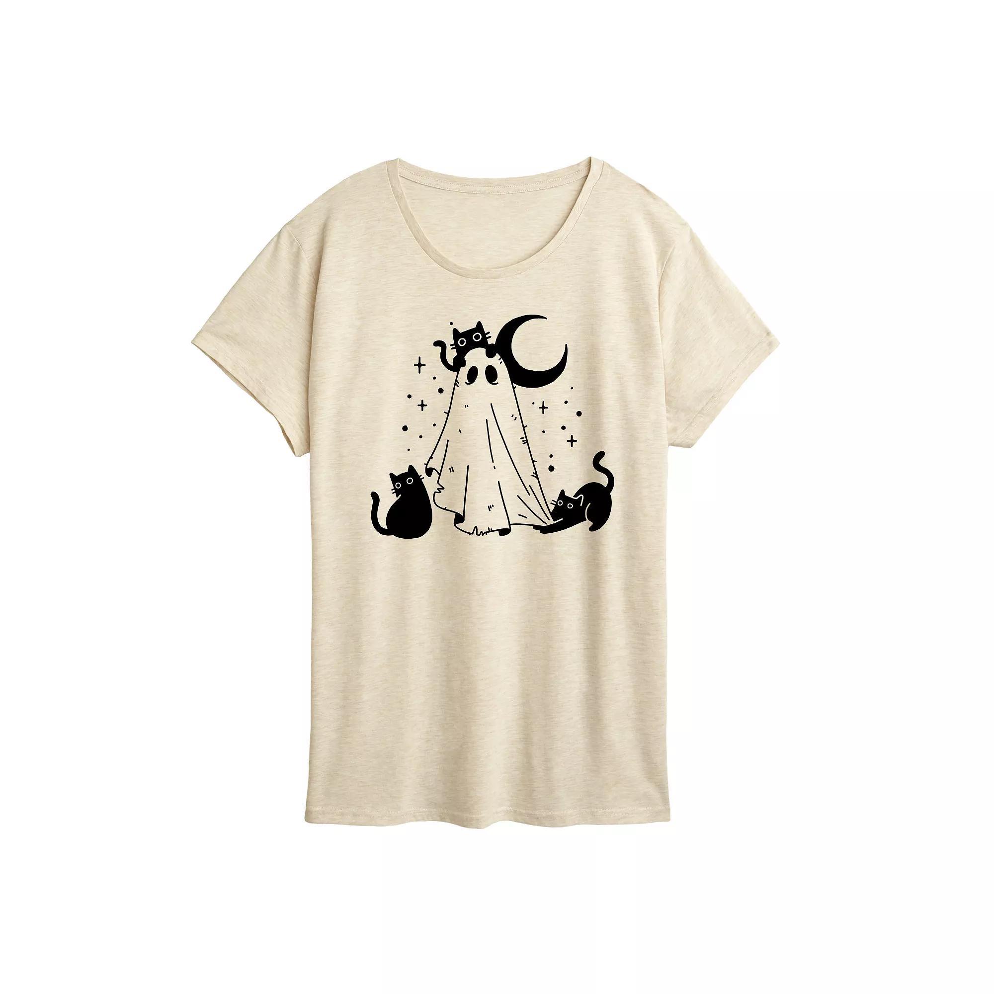 Women's Ghost and Cats Graphic Tee, Size: Small, Beige Product Image