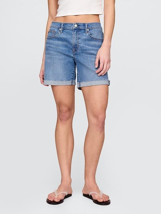 5" Mid Rise Denim Girlfriend Shorts Product Image