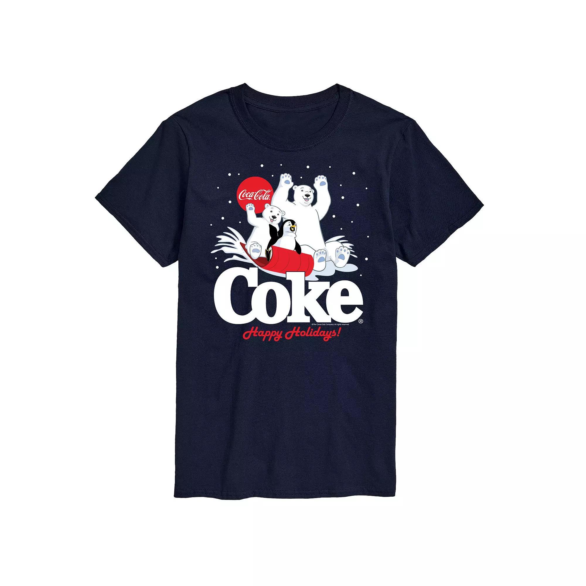 Men's CocaCola Happy Holidays Sledding Tee, Size: Medium, Black Product Image